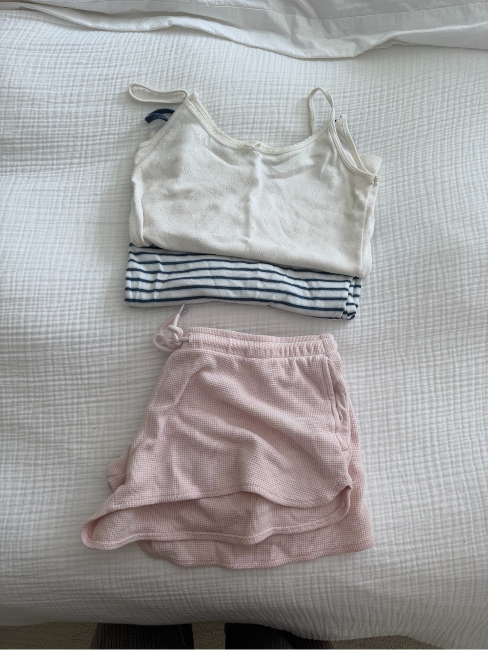New!! Brandy Melville White Tank, Navy Stripe Top & Pink Shorts Bundle